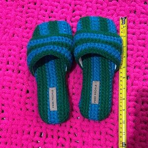 Free People Green and Blue Crocheted Slide Flats